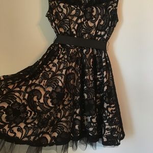Nude and black lace dress